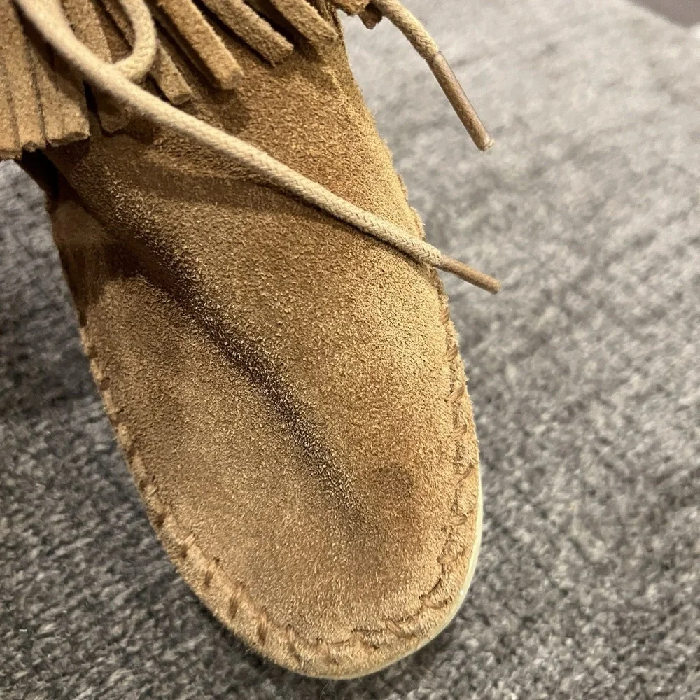 Minnetonka Womens Venice 457 Brown Suede Fringe Ankle Moccasin Boots Size 6